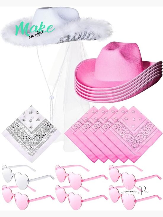 Other - Bachelorette Party Hat Set 18-Piece Bride Cowboy Hat Veil Hats Sunglasses